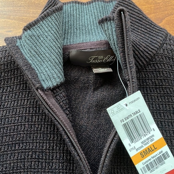 NWT Tasso Elba Quarter-Zip Mock Neck Cotton Brown Sweater Size S - Picture 4 of 13